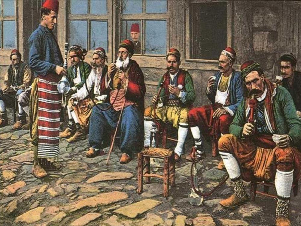 A Group of men vaping shisha in the 19th century Ottoman