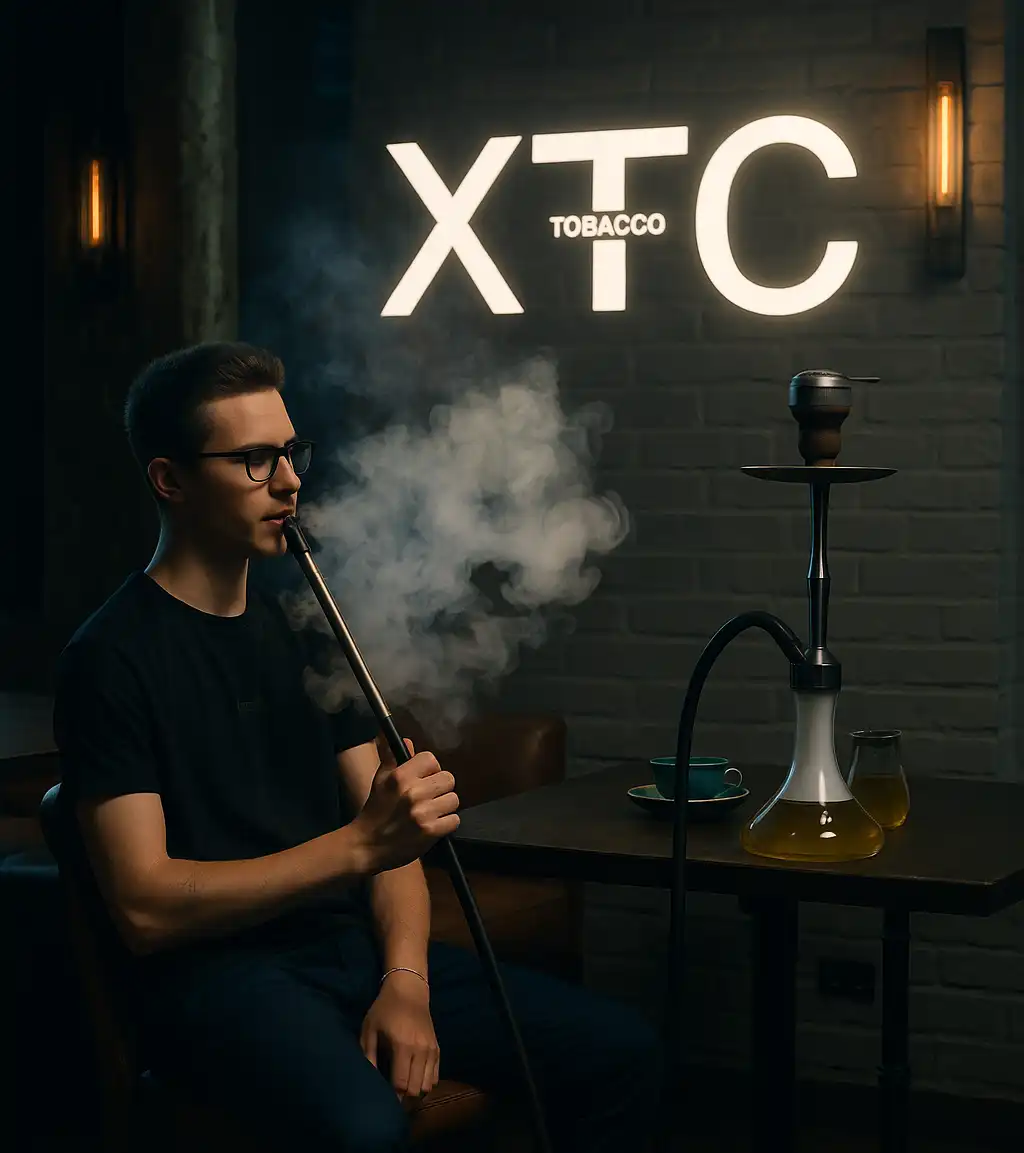 man smoking and enjoying XTC hookah tobacco